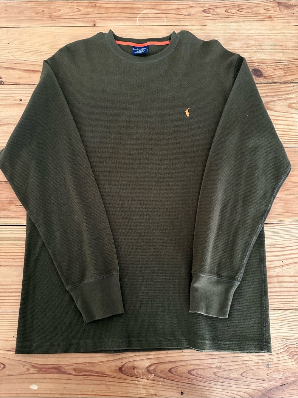 Polo by Ralph Lauren Olive Green Long-Sleeve Thermal Crewneck with Gold Pony